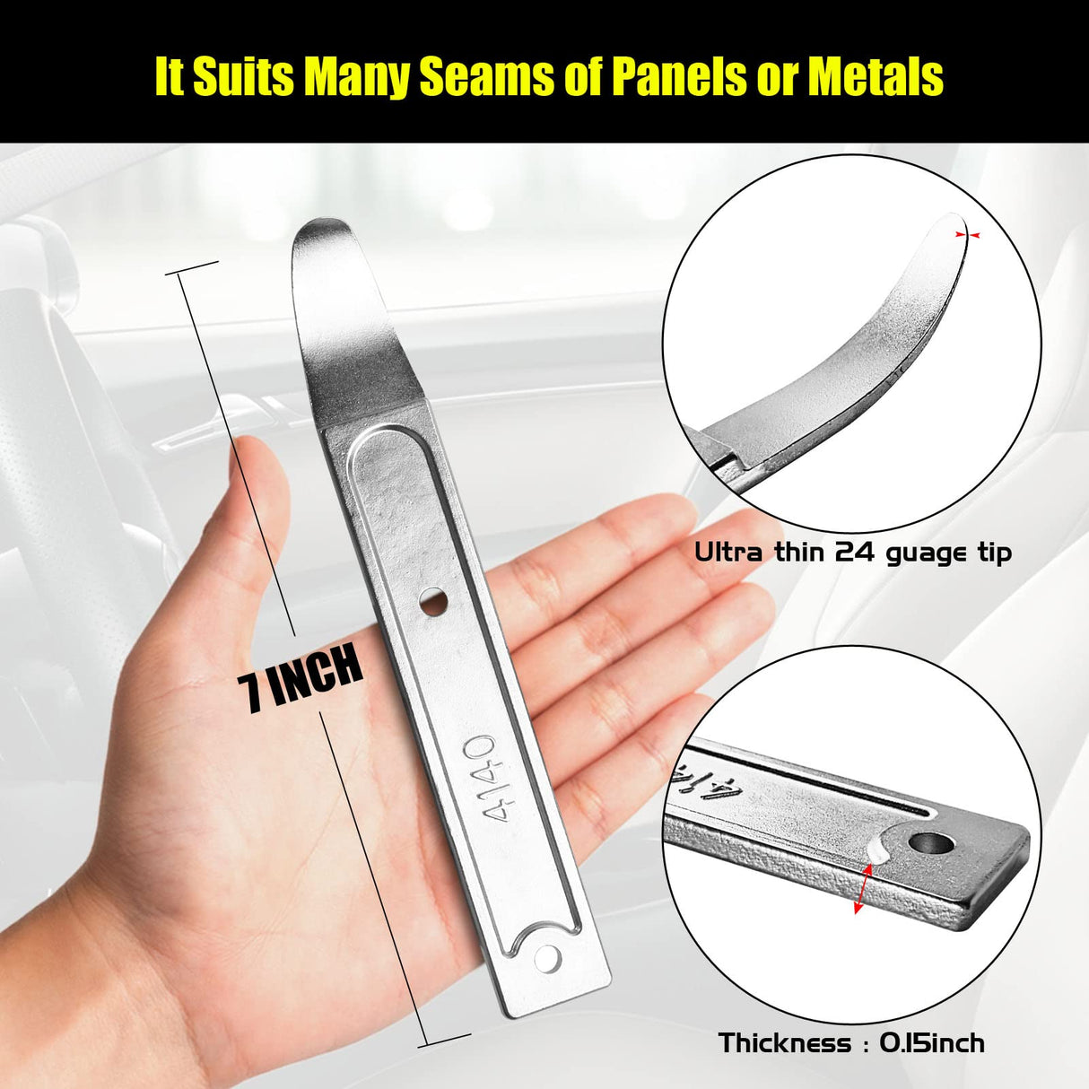 Kathleno 4140 Pry Tool, Pry Bar Trim Removal Tool Pry Tool, Pocket Mini Pry Bar, Door Panel Removal Tool, Removing Auto Trim Interior and Exterior Kathleno