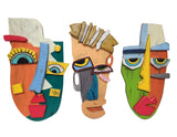 WorldBazzar 3 Pc Abstract MASK African Hand Carved Wooden Tribal Tiki MASK Wall Decor FACE Cubist Picasso WorldBazzar