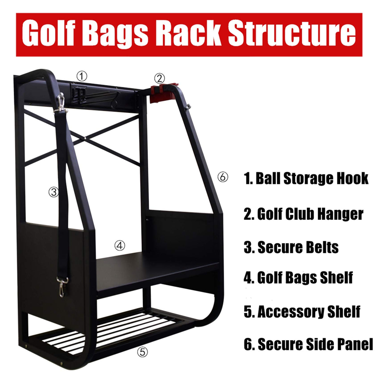 WALMANN Wall Mount Golf Bag Organizer for Garage, Extra Large 2 Golf Bag Stand Golf Equipment and Accessories Storage Rack for Garage Shed Basement WALMANN