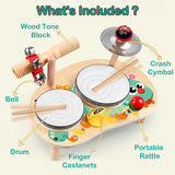 GraceDuck Kids Drum Set for Toddlers: Montessori Musical Instruments Set Toddler Toys - 7 in 1 Wooden Musical Kit Baby Sensory Educational Toys GraceDuck