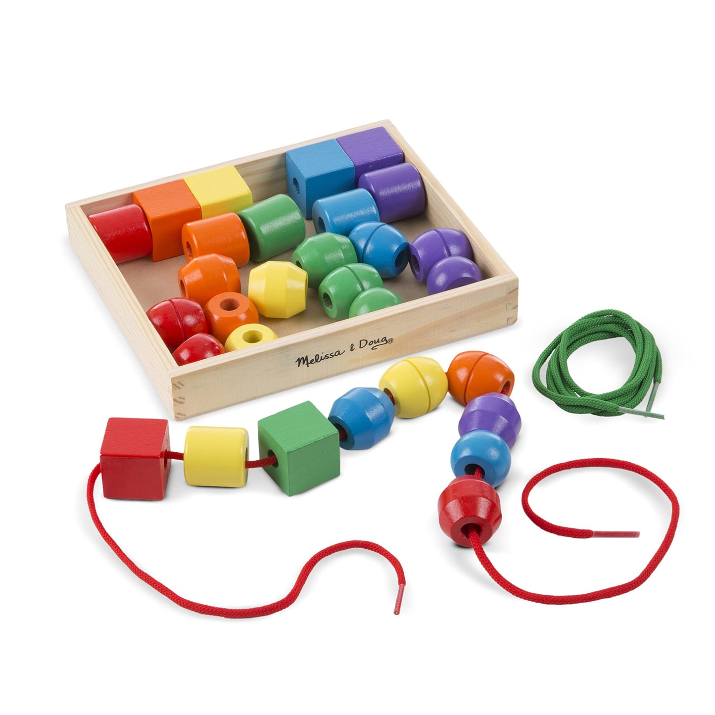 Melissa & Doug Primary Lacing Beads - Educational Toy With 30 Wooden Beads and 2 Laces - Beads For Toddlers, Fine Motor Skills Lacing Toys For - WoodArtSupply