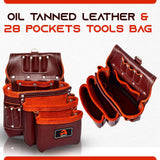ABRIX Premium Oil Tanned Leather Tool Belt,PRO-280 Tool Pouch,Heavy Duty Leather Tool Belt, Tool Bag 28 Pockets,Tool Belt/Pouch For Framer (Maroon Abrix