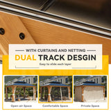 EROMMY 11'x13' Wood Gazebo, Outdoor Hardtop Gazebo Pavilion with Netting and Curtains, Spruce Wooden Frame Double Roof Metal Canopy for Patio EROMMY