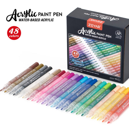 ZEYAR Acrylic Paint Pens, Expert of Rock Painting, Extra Fine, 48 Colors, AP Certified, Permanent&Waterproof Ink, Works on Rock, Wood, Glass, Metal, - WoodArtSupply