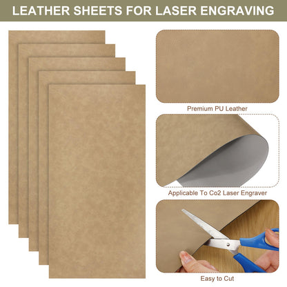 Huhumy 5 Pieces Laserable Leather Sheets 12 x 24 Inch Leatherette Sheets Brown Laser Leather Laser Engraving Supplies for Laser Engraving Art Craft
