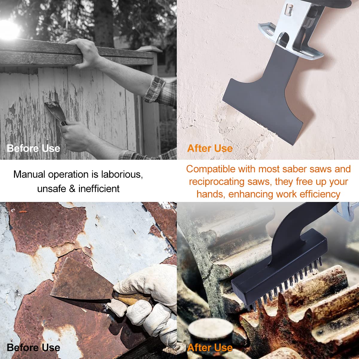 5PCS Reciprocating Saw Spatula Brush Set, Reciprocating Saw Attachment Includes Reciprocating Saw Shovel and Wire Brush, Durable and Strong, Electric YUANYUU