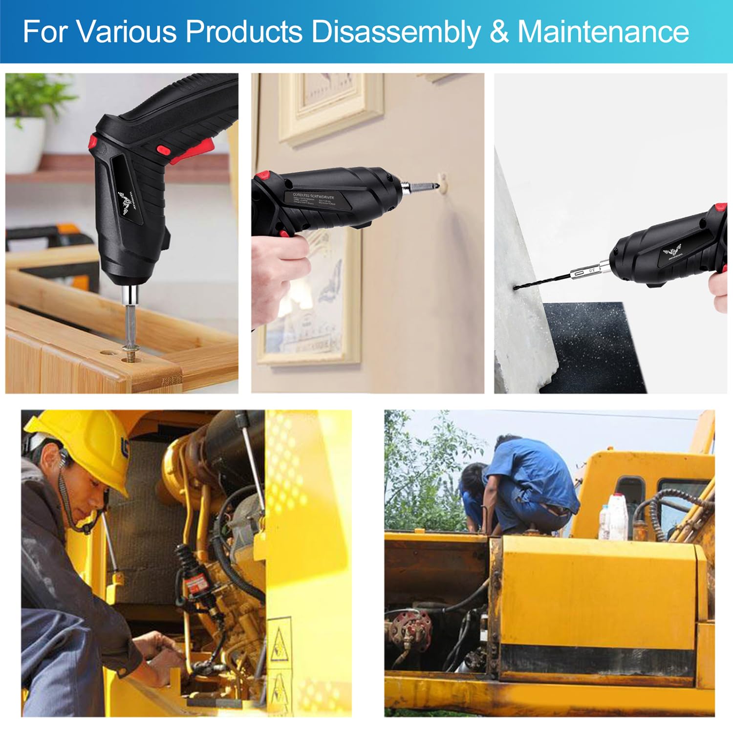 JENABOM 8 in 1 Electric Screwdriver, 3.6V Cordless Drill Screwdriver Rechargeable, 3.5N·m Max Torque Electric Screw Gun with 6 Accessory Kit, Micro JENABOM