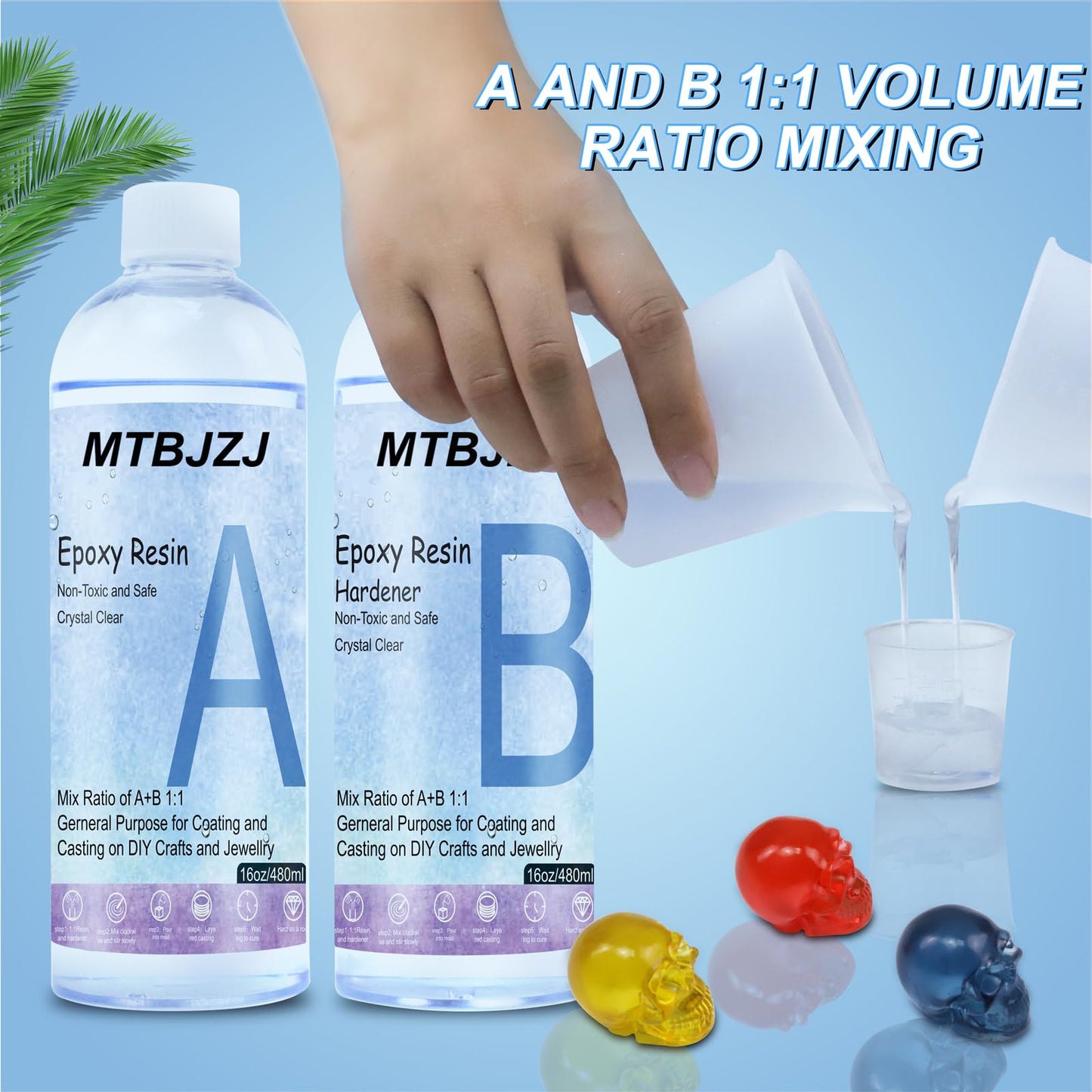 MTBJZJ 32OZ Quick Curing Epoxy Resin - 4 Hrs Demold Upgrade - Clear & Bubble Free Epoxy - Fast Demold 1:1 Mix Resin - High Hardness for Art, Jewelry, Casting - Ideal for Beginners