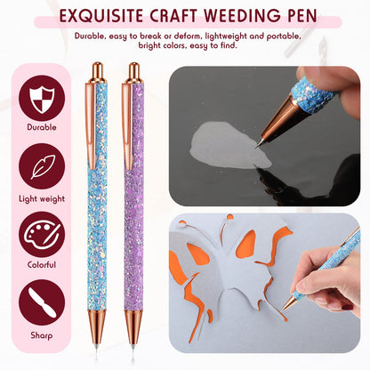 4 Pieces Weeding Tools for Vinyl, Includes 2 Pieces Glitter Craft Vinyl Weeding Pin Pen Retractable Air Release Weeding Pen with 2 Pieces Scrapers and 2 Pieces Refills for Squeegee Craft Weeding