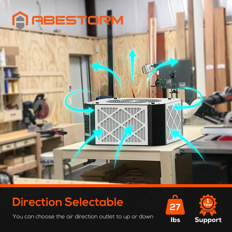 ABESTORM 360 Degree Intake Air Filtration System Woodworking, 1350CFM Hanging Air Filter with Strong Vortex Fan, Shop Dust Collector for Woodworking, Abestorm