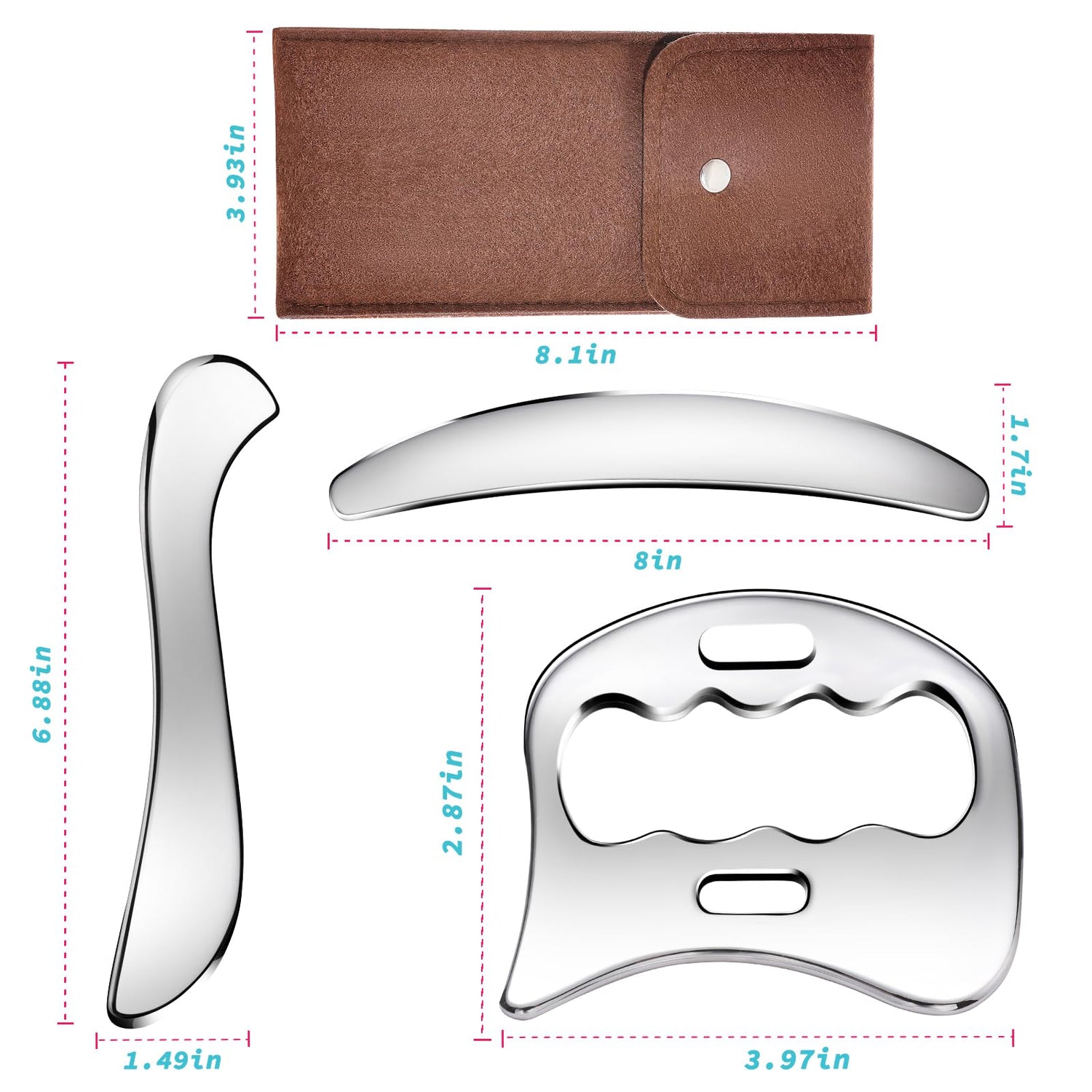 3-in-1 Stainless Steel Gua Sha Muscle Scraper Tool, Myofascial Scraping Tools for Physical Therapy, Lymphatic Drainage Massager, Soft Tissue Massage AICNLY