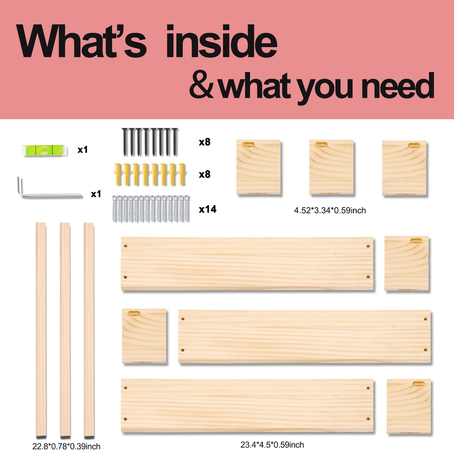 Fixwal Nursery Book Shelves, 23.6 Inch Floating Bookshelves for Wall Set of 3, Baby Nursery Decor, Solid Wood Wall Mounted Shelves for Books, Toys Fixwal