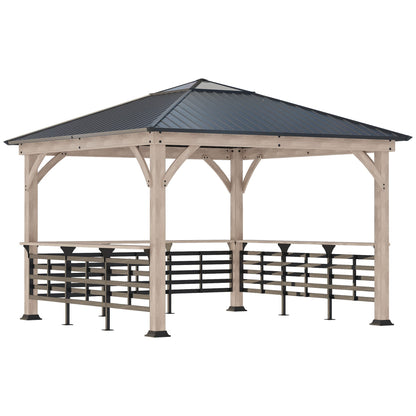 Outsunny 11' x 11' Hardtop Gazebo with Metal & Acrylic Combined Roof, Wood Frame, Permanent Pavilion Grill Gazebo with Bar Counters, Ceiling Hook, - WoodArtSupply