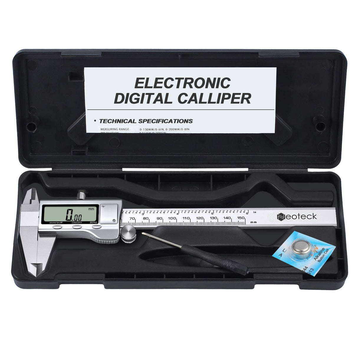 Neoteck 6 inch Digital Caliper, Full-Metal Electronic Calipers Measuring Tool Fractions/Inch/mm Conversion Neoteck