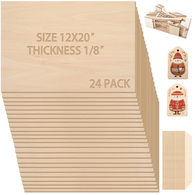 Calvana (24-Pack) 12”x20”x1/8” Balsa Sheets for Crafts - Perfect for Architectural Models Drawing Painting Wood Engraving Wood Burning Laser Scroll