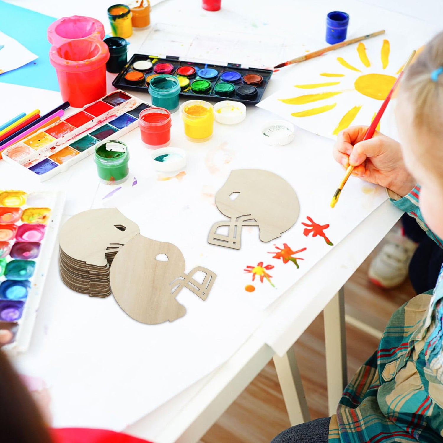 VILLCASE 20pcs Helmet Unfinished Wood Football Hockey Helmet Shaped Wood Slices Helmet Wooden Ornaments for Crafts Painting Door Sign Wedding Home VILLCASE