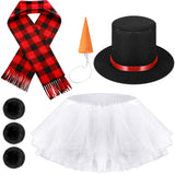 Haysandy 7 Pcs Adult Kid Snowman Christmas Costume Kit, Snowman Hat Carrot Nose Scarf White 5 Layers Tutu Skirt 3 Balls(Plaid, Adult Size) Haysandy