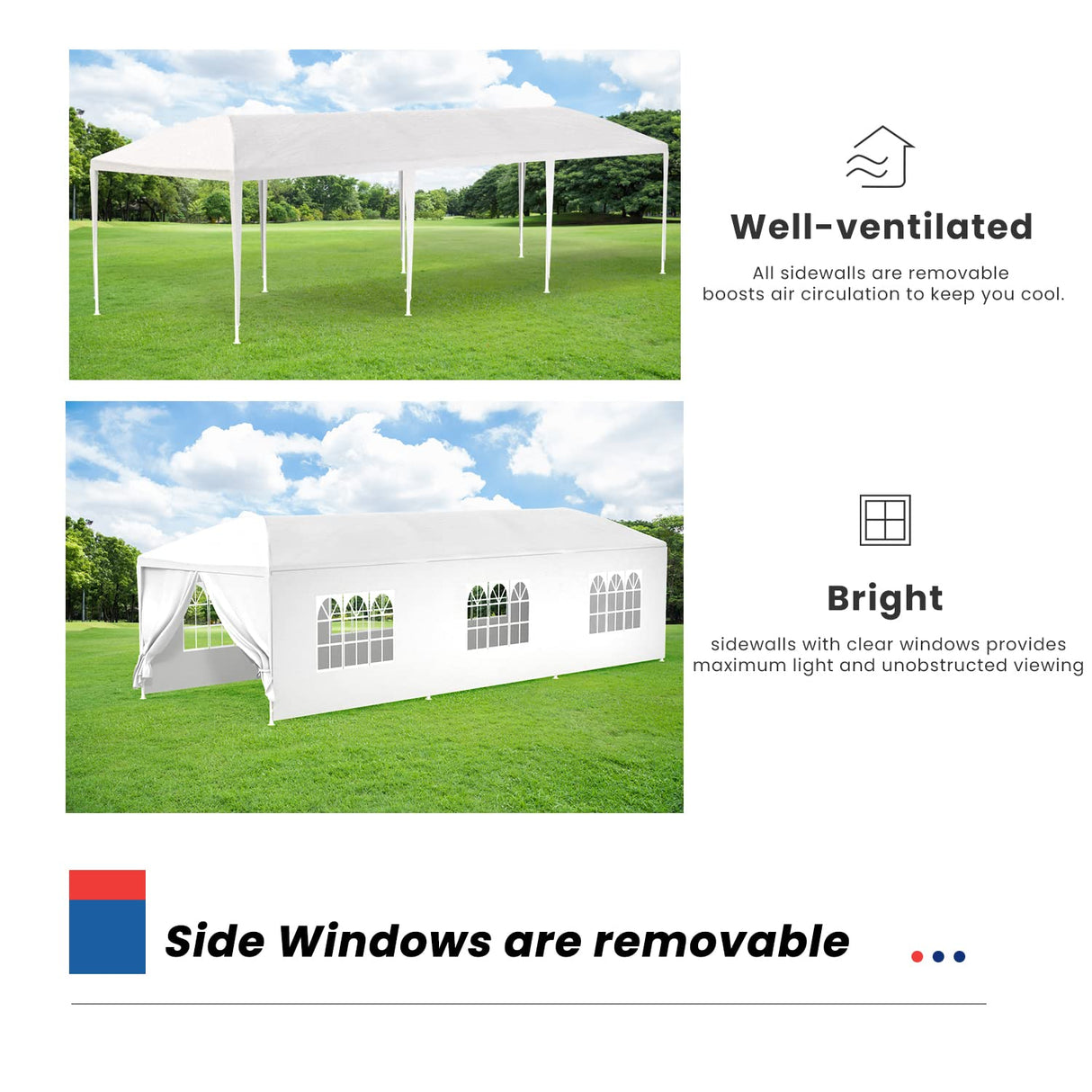 10x30 Party Tent Wedding Patio Gazebo Outdoor Carport Canopy Shade with Side 8 Removable Walls FDW