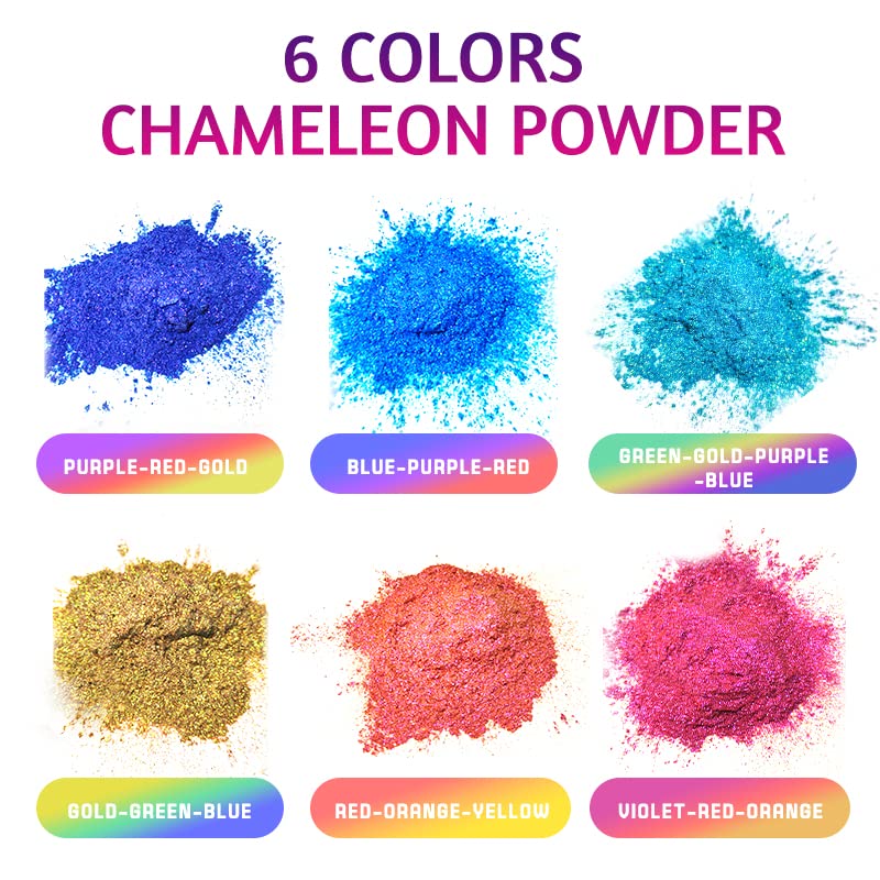 Chameleon Mica Powder, 6 Color Changing Mica Powder for Epoxy Resin, Tumblers, Color Shifting Pigment Powder for Nail Art,Soap - WoodArtSupply