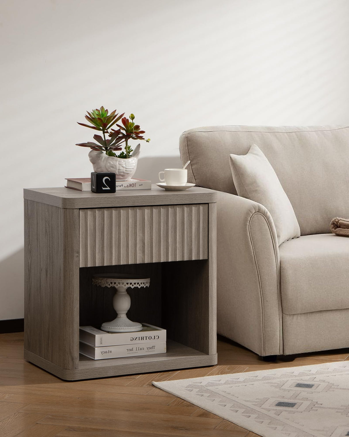 SICOTAS Night Stand Set of 2 Nightstands with Drawer Storage Bed Side Table End Table Large Modern Wood Wide Bedside Stand Mid Century Night Stands SICOTAS