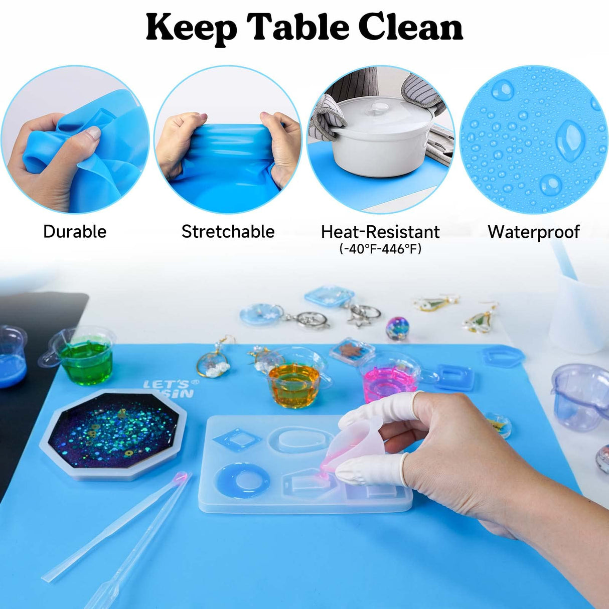 LET'S RESIN 3Pcs Silicone Mat for Crafts, 15.7" x 11.7" Nonstick & Nonslip Silicone Crafts Mat, Multipurpose Heat-Resistant Table Protector Silicone LET'S RESIN