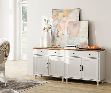WAMAPT Buffet Cabinet with 4 Doors and 2 Drawers, Large Coffee Bar Tables Wood Kitchen Storage Cabinets with Storage Cabinets, Modern Farmhouse WAMPAT