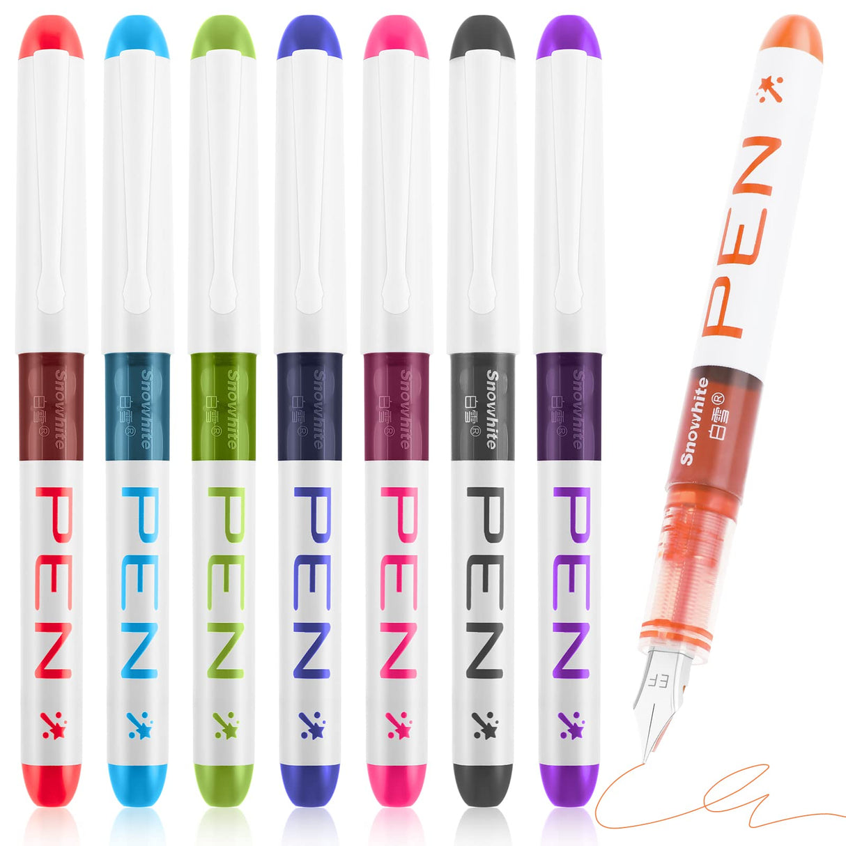 Cobee® 8 Colored Disposable Fountain Pens, Multicolor Ink Fine Point Pen Smooth Writing Calligraphy Pens for Sketching Journaling Calligraphy School Cobee