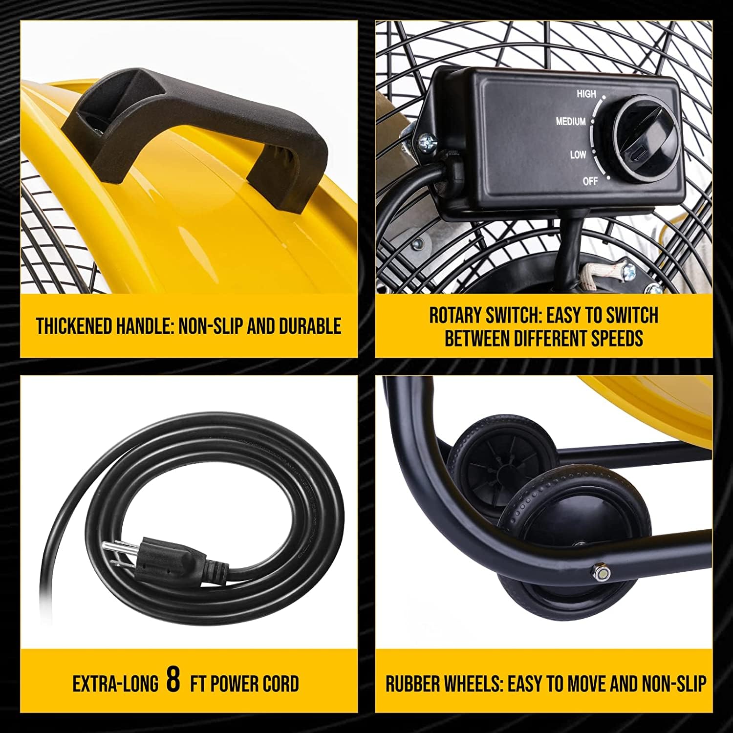 Tornado - 24 Inch High Velocity Heavy Duty Tilt Metal Drum Fan Yellow Commercial, Industrial Use 3 Speed 8540 CFM Tornado