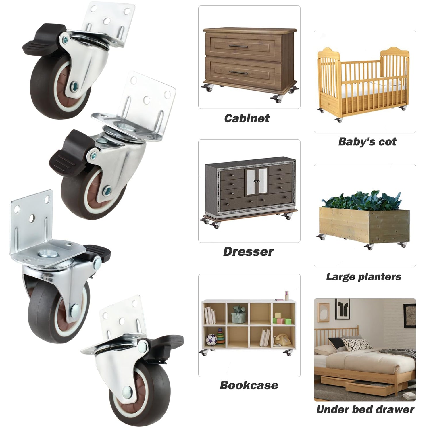 2 Inches Side Mount Caster Wheels Set of 8 L-Shaped TPR Rubber Locking Swivel Casters Heavy-Duty Double Plate Castor with Brake Industrial Metal GcFoir