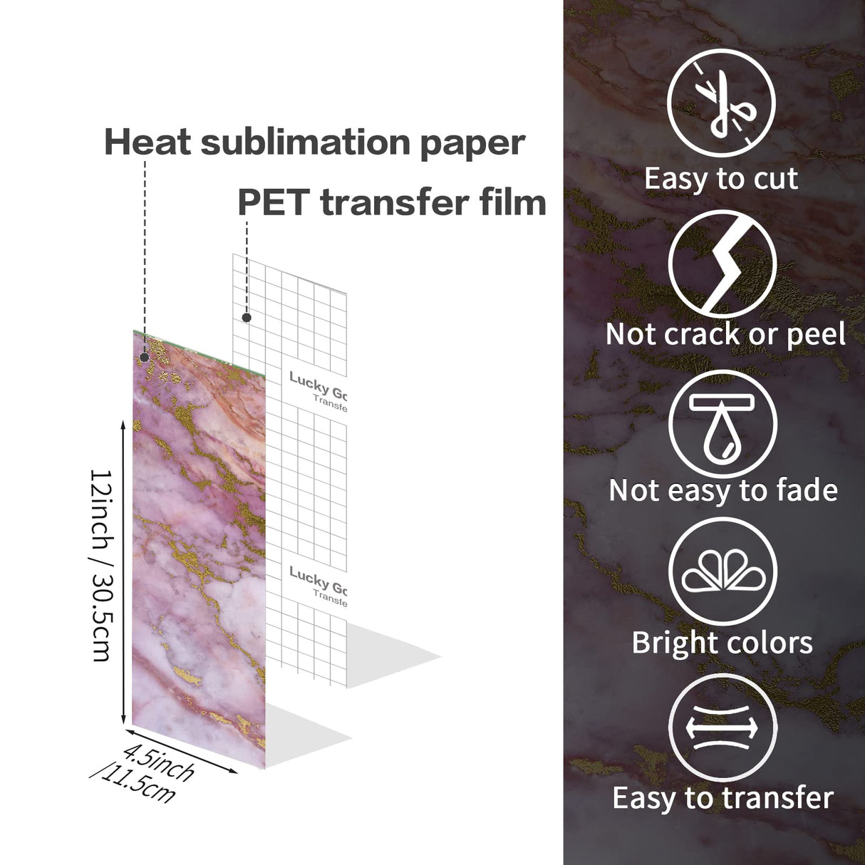 Infusible Transfer Ink Sheets for Cricut Mug Press,4x12 Inch Marble Sublimation Transfer Paper for Heat Press Machine, 8 Sheets Lucky Goddness