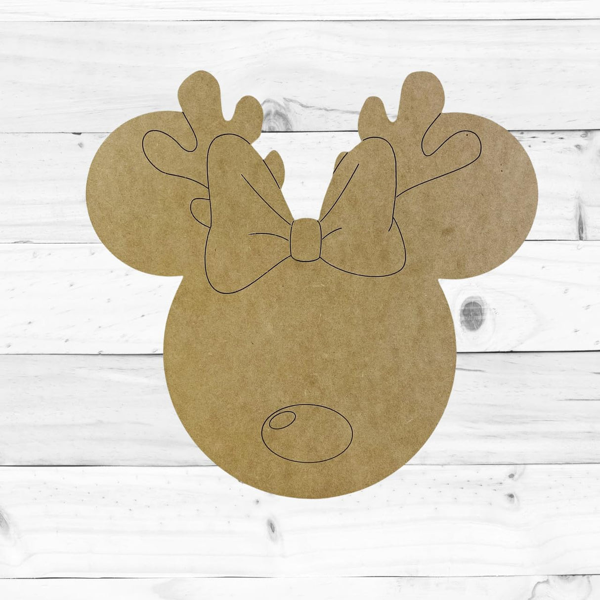 Reindeer Girl Mouse, Christmas Shape Unfinished Wood Cutout, Paint by Line Build-A-Cross