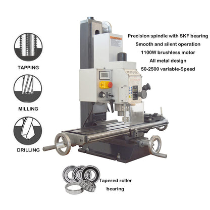 INTBUYING Milling Drilling Machine R8 Mini Benchtop Mill/Drill Machine 7"X27" Micro Milling Machine 1100W 20-2250rpm Variable Speed with Accessory R8 - WoodArtSupply