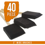 US Art Supply 2 inch Foam Sponge Wood Handle Paint Brush Set (Super Value Pack of 40) - Lightweight, Durable and Great for Acrylics, Stains, US Art Supply