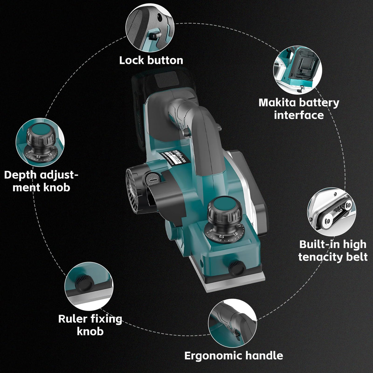 3-1/4 Inch Woodworking Hand Planer for Makita 18V Battery, Cordless Hand Planer Brushless Planer Handheld Planer for Woodworking Power Wood Planer F FINEC