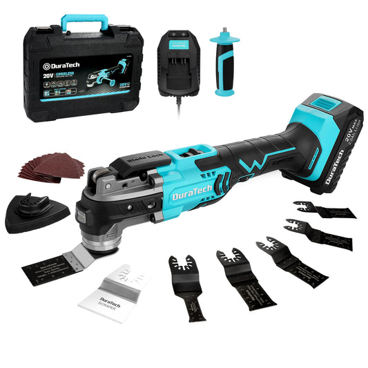 DURATECH Oscillating Tool, 20V Oscillating Multi Tool Kit with 6 Variable Speed, 3° Oscillation Angle, Auxiliary Handle & 23PCS Saw Accessories, - WoodArtSupply