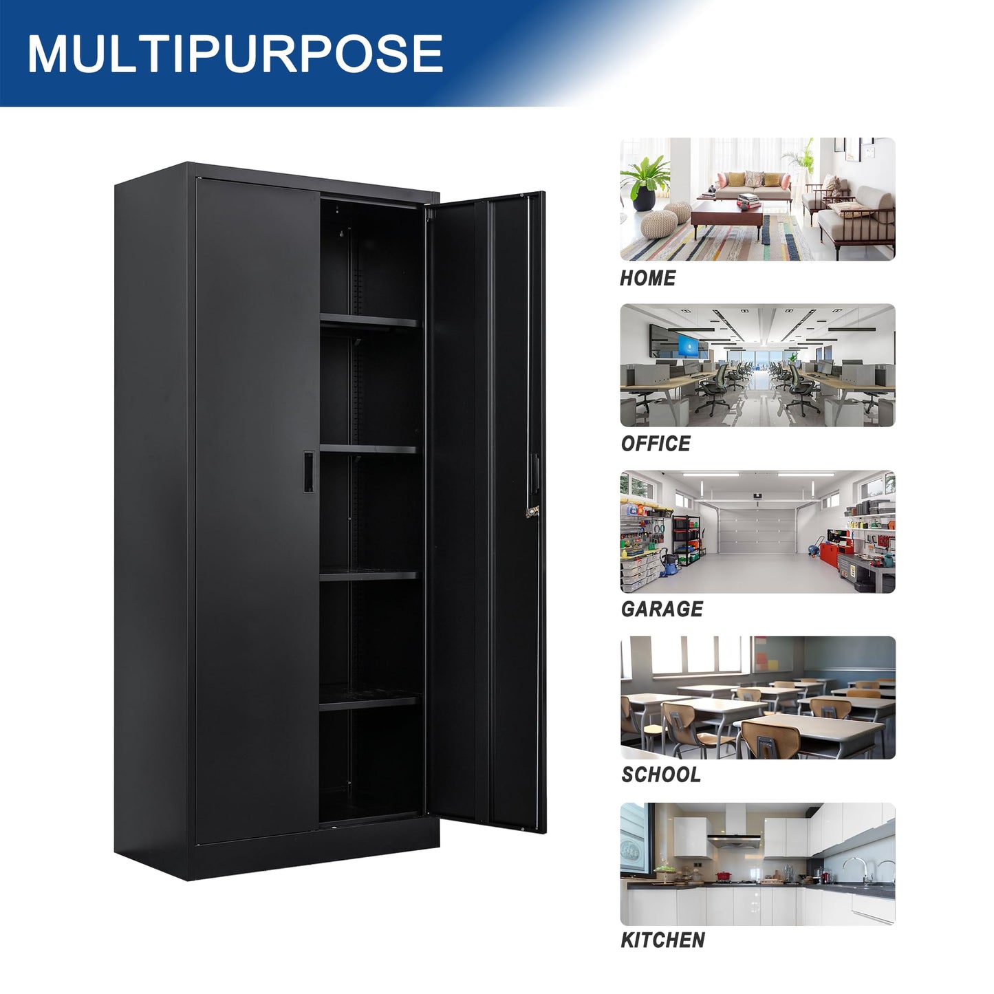 TaskStorz 72 Inch Metal Storage Cabinet with Locking Doors and Adjustable Shelves, Steel SnapIt Cabinet, Metal Garage Cabinet, Lockable Tool Cabinets - WoodArtSupply