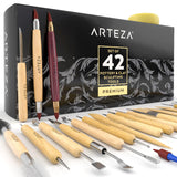 Arteza Pottery & Polymer Clay Tools, 42-Piece Sculpting Set, Steel Tip Tools with Wooden Handles, for Pottery Modeling, Smoothing, Carving & Ceramics ARTEZA