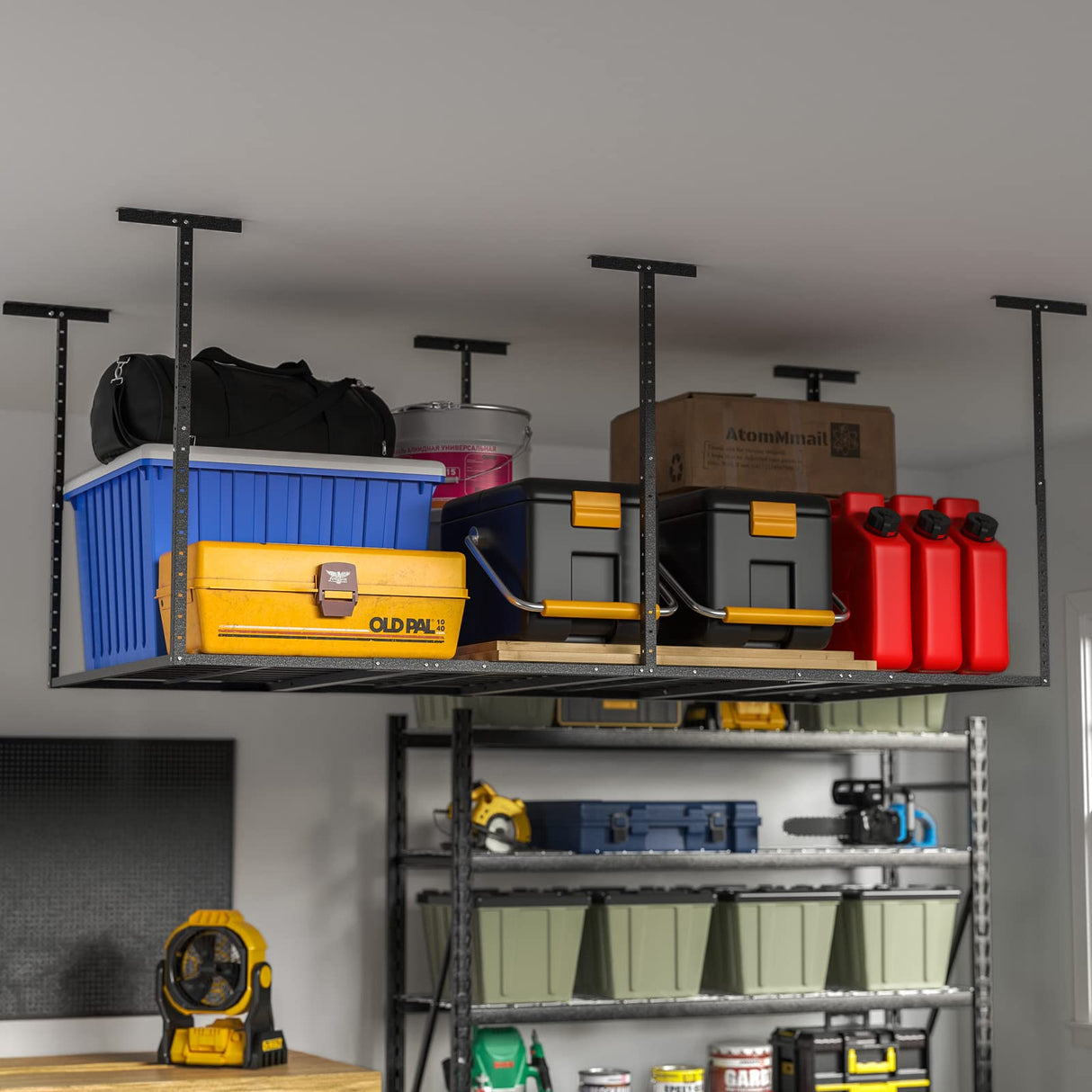 SunsGrove 4x8 Overhead Garage Storage Rack, 750LBS Adjustable Ceiling Mounted Storage Racks Heavy Duty, Hanging Garage Storage, 48 in. W x 96 in. L x SunsGrove