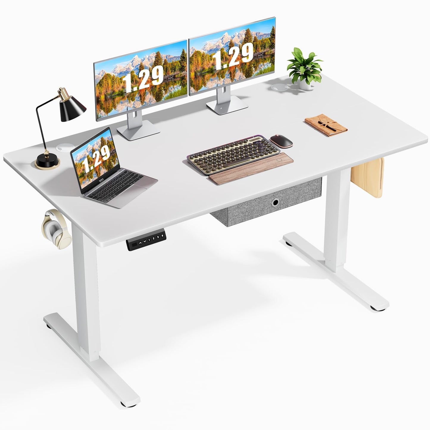 Sweetcrispy Electric Standing Desk Adjustable Height, 55 x 24 inch Sit Stand Up Desk with Drawer, Ergonomic Home Office Table Computer Workstation