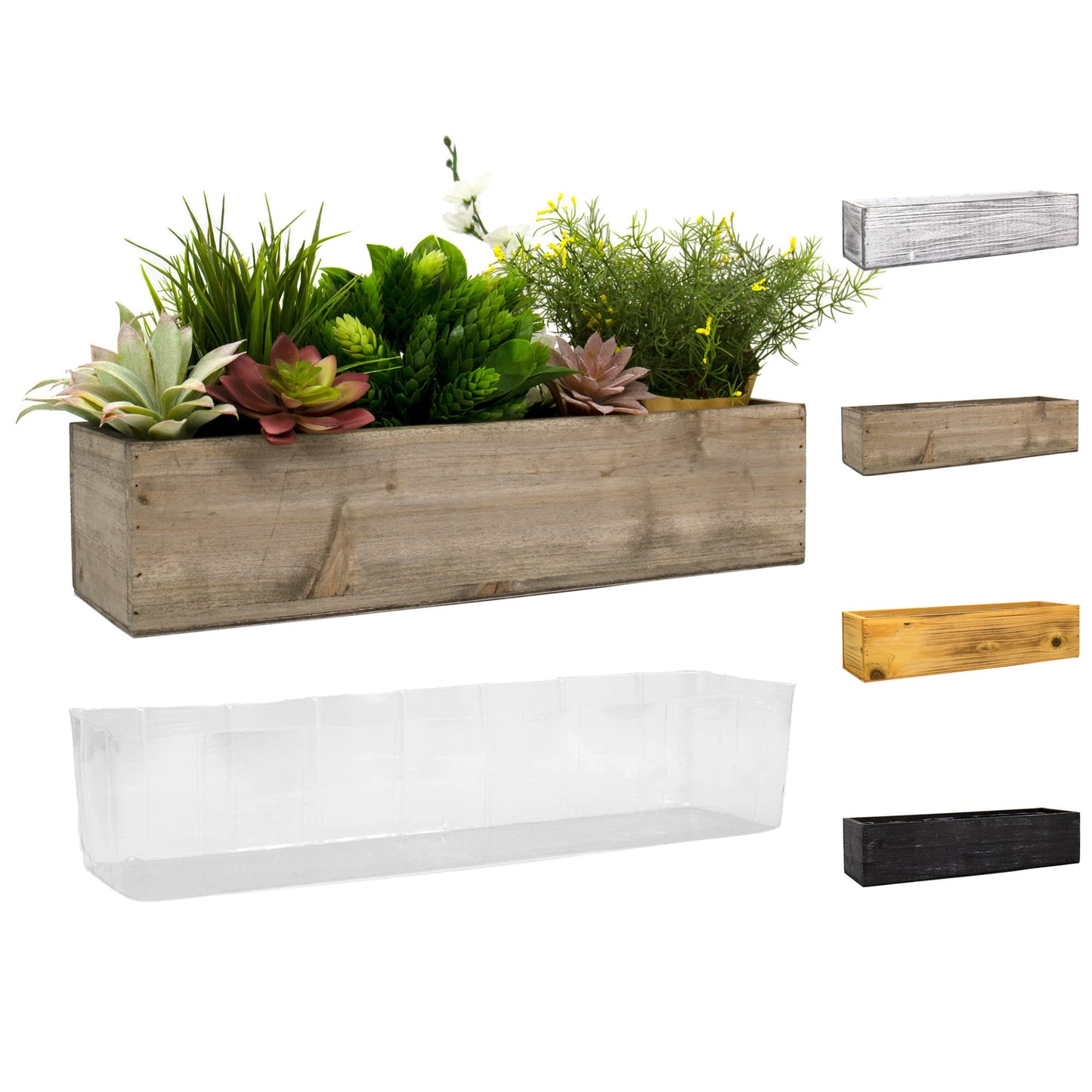 CYS EXCEL Brown Wooden Planter Box (17"x5" H:4") with Removable Plastic Liner | Multiple Colors Rustic Rectangle Indoor Decorative Box