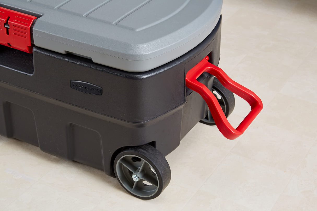 Rubbermaid ActionPacker 35 Gal Wheeled Lockable Storage Bin with Lid, Heavy-Duty Water Repellent Industrial Container with Built-In Durable Wheels, Rubbermaid