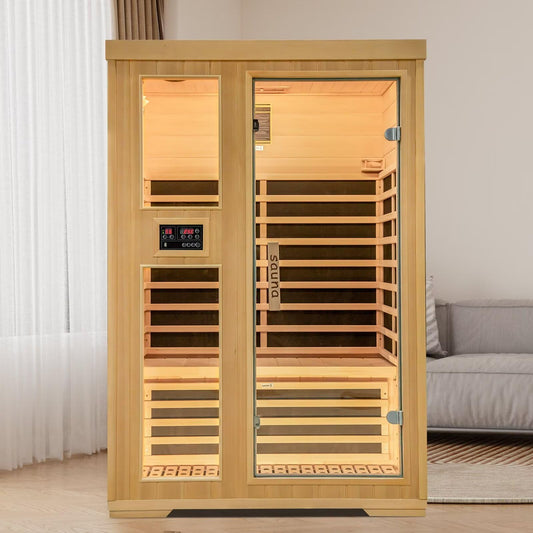 Far Low Infrared Indoor Sauna,2 Person Home Hemlock Wooden Dry Sauna Set,1750W Personal Sauna Room Home Workout Use,Birthday Anniversary Christmas