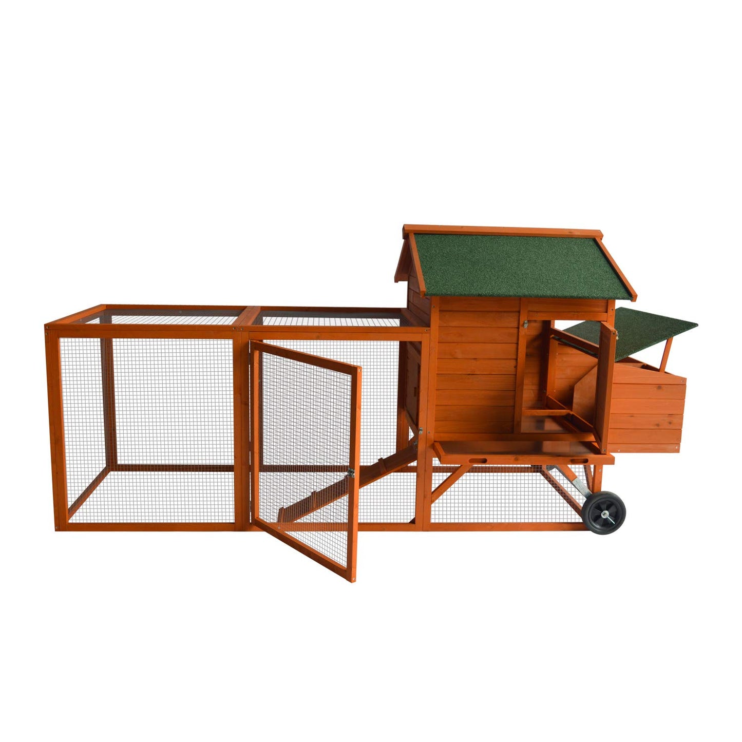 96" Deluxe Large Wooden Chicken Coop Hen House on Wheels Indoor Outdoor Rabbit Hutch Poultry Cage w/Nesting Box and Removable Tray & Ramps