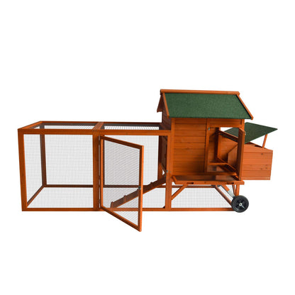 96" Deluxe Large Wooden Chicken Coop Hen House on Wheels Indoor Outdoor Rabbit Hutch Poultry Cage w/Nesting Box and Removable Tray & Ramps