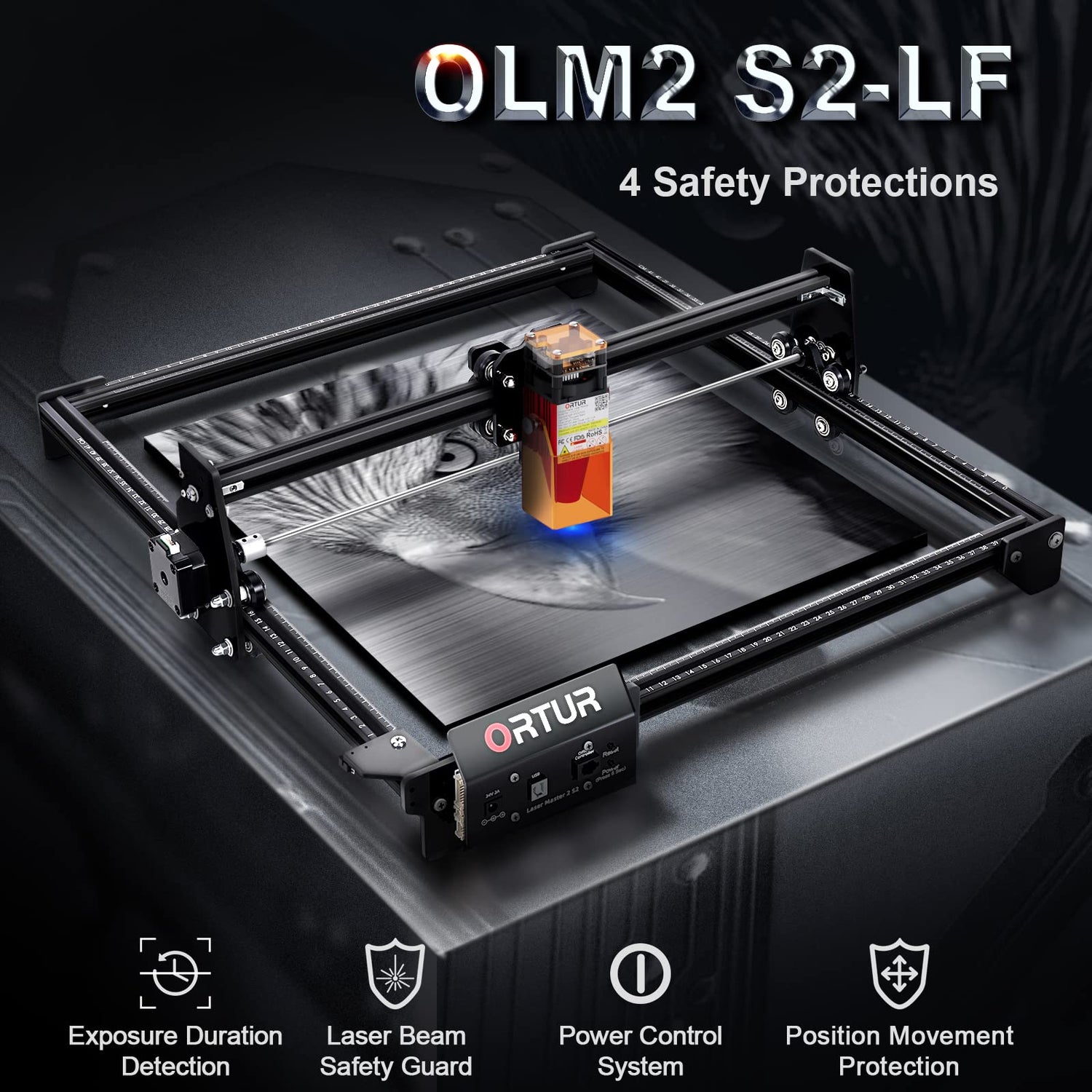 ORTUR Laser Engraver, Laser Master 2 S2 LF, 5.5W Output Laser Engraving Cutting Machine, 0.17 * 0.25mm Fixed-Focus Compressed Spot Eye Protection Ortur