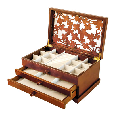 Kendal Wooden Jewelry Box, 3 Layer Jewelry Box for Women, Jewelry Holder Organizer, Wood Jewelry Storage Case for Necklaces, Earring, Rings