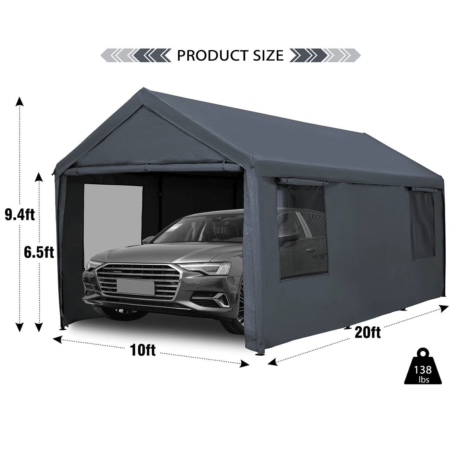 NOWENSOL Carport Canopy 10x20ft Heavy Duty with Removable Sidewalls & Doors, Portable Car Port Garage Shelter for Boat, Party, Outdoor Camping Tent, NOWENSOL