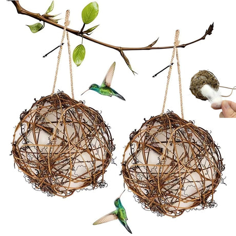 2PCS Globe Hummingbird Nesters - 2024 New Handmade Birdhouse and Birdhouse Materials, Hummingbird Nesting Houses Set, Hanging Bird Nesters for Wild Bagetool