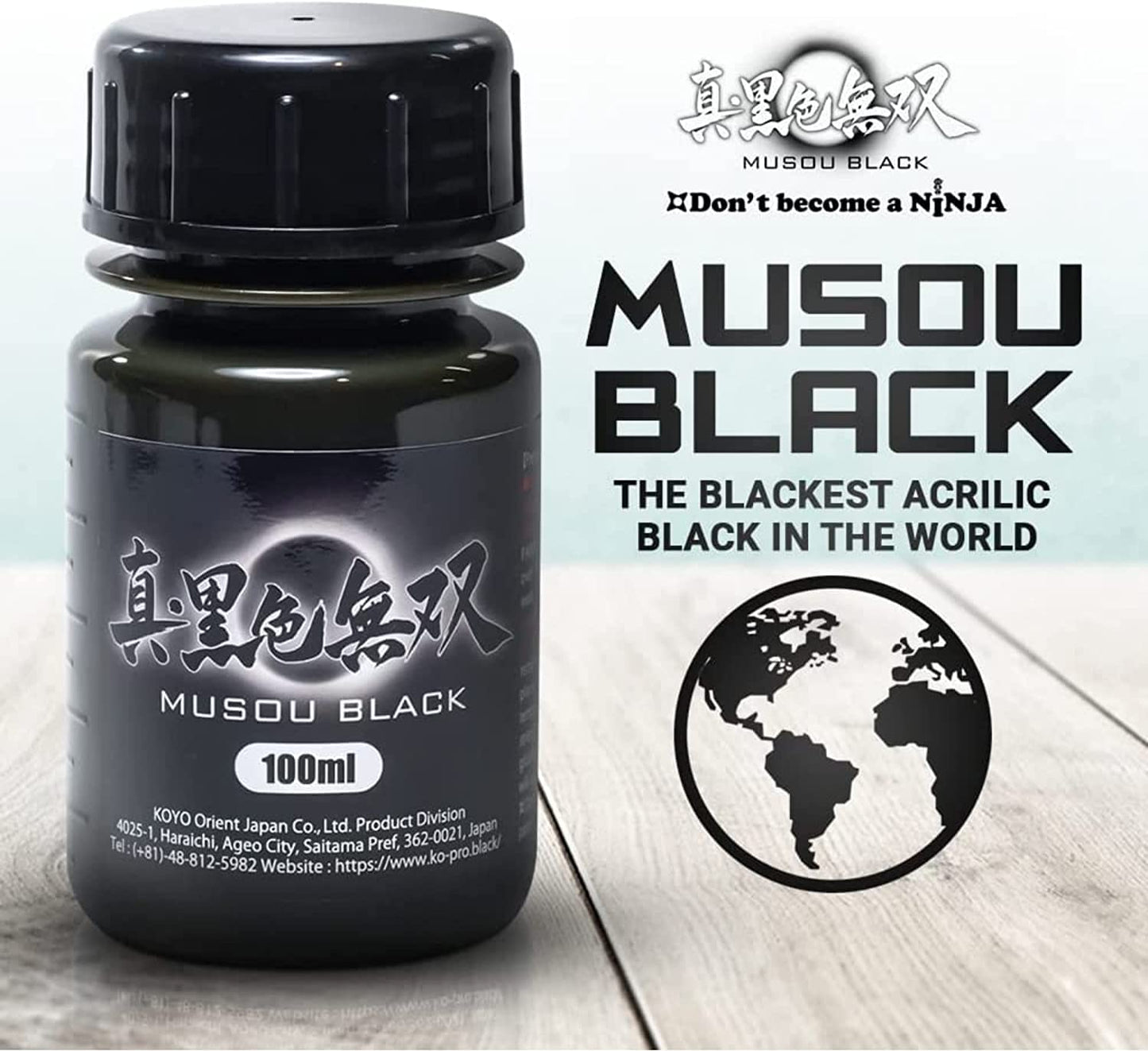 Musou Black Water-based Acrylic Paint - 100ml - Made in Japan - Blackest Black in the World - WoodArtSupply