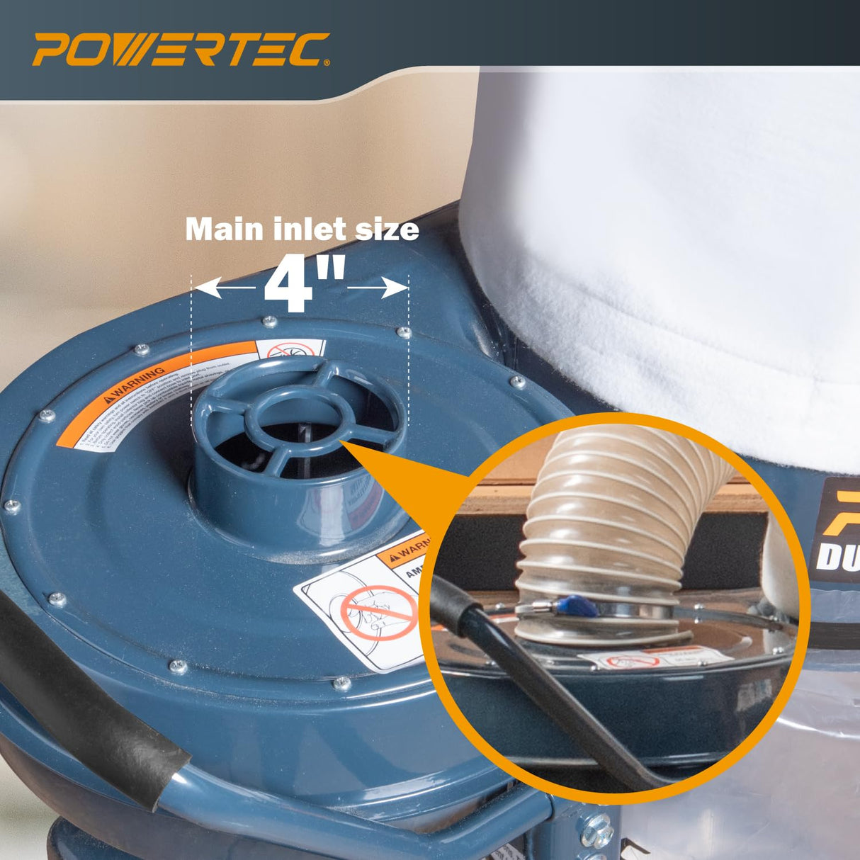 POWERTEC 1 HP Dust Collector with 1 Micron Dust Collector Bags and Mobile Base, Dust Collectors with 800 CFM for Woodworking Dust Collection System POWERTEC